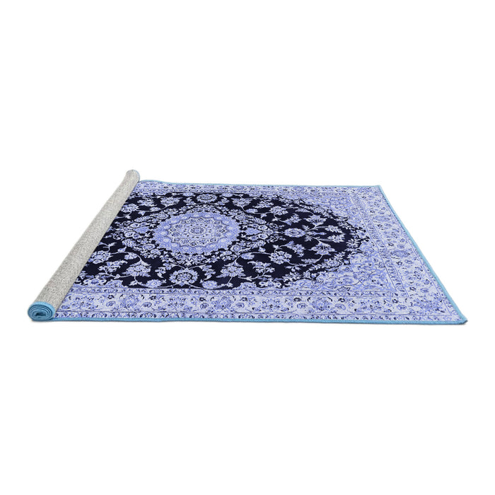 Sideview of Machine Washable Medallion Blue Traditional Rug, wshtr728blu