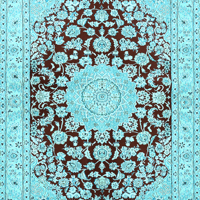 Machine Washable Medallion Light Blue Traditional Rug, wshtr729lblu