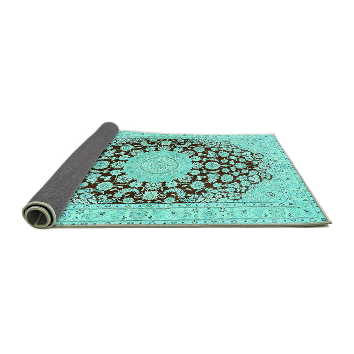 Sideview of Medallion Turquoise Traditional Rug, tr729turq