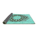 Sideview of Medallion Turquoise Traditional Rug, tr729turq