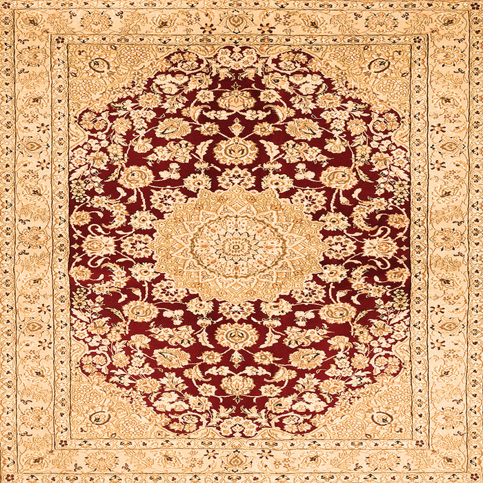 Round Machine Washable Medallion Orange Traditional Area Rugs, wshtr729org