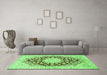 Machine Washable Medallion Green Traditional Area Rugs in a Living Room,, wshtr729grn