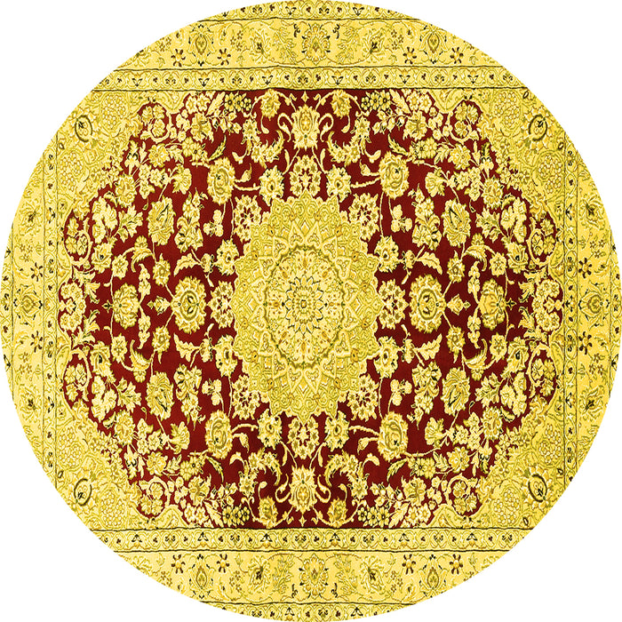 Round Medallion Yellow Traditional Rug, tr729yw