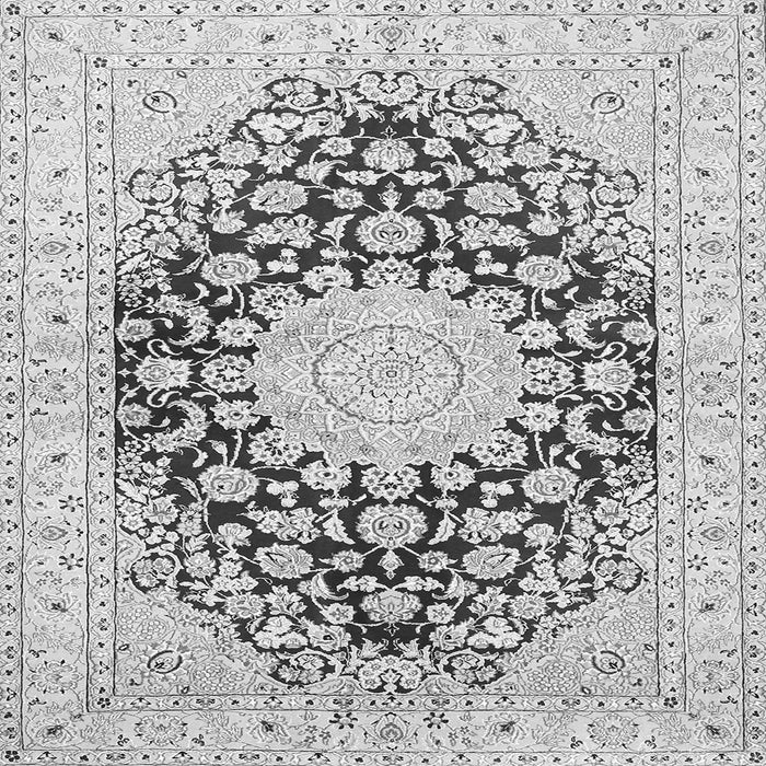 Round Machine Washable Medallion Gray Traditional Rug, wshtr729gry