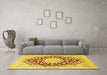 Machine Washable Medallion Yellow Traditional Rug in a Living Room, wshtr729yw