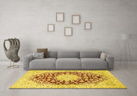 Machine Washable Medallion Yellow Traditional Rug, wshtr729yw