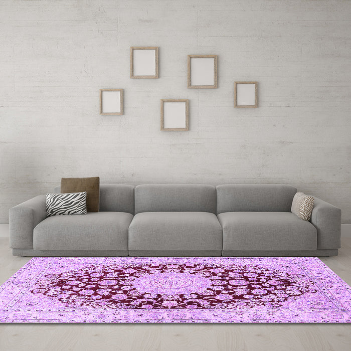 Machine Washable Medallion Purple Traditional Area Rugs in a Living Room, wshtr729pur