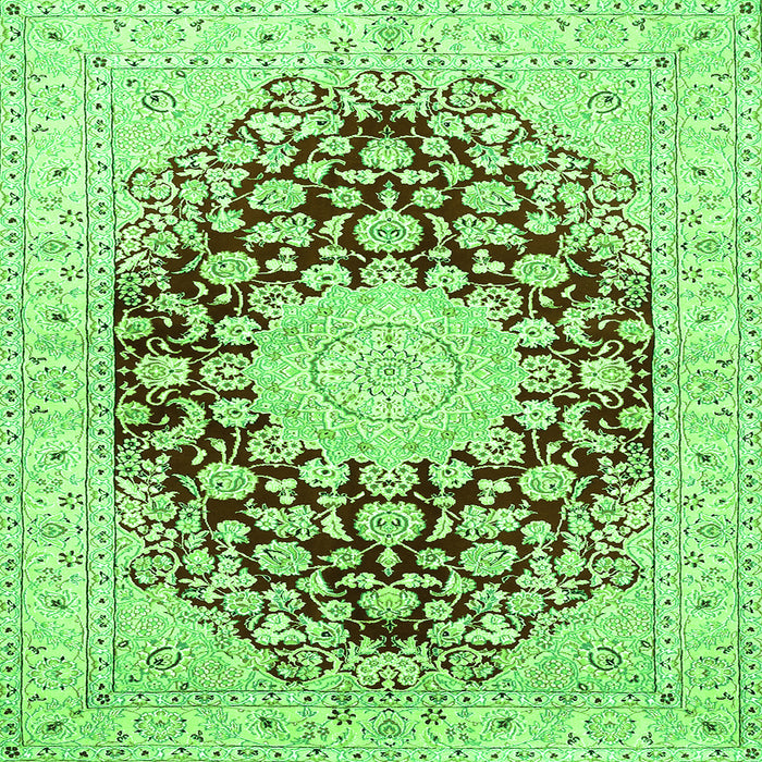 Round Machine Washable Medallion Green Traditional Area Rugs, wshtr729grn