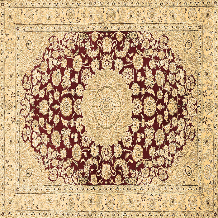 Square Machine Washable Medallion Brown Traditional Rug, wshtr729brn