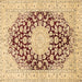 Square Machine Washable Medallion Brown Traditional Rug, wshtr729brn