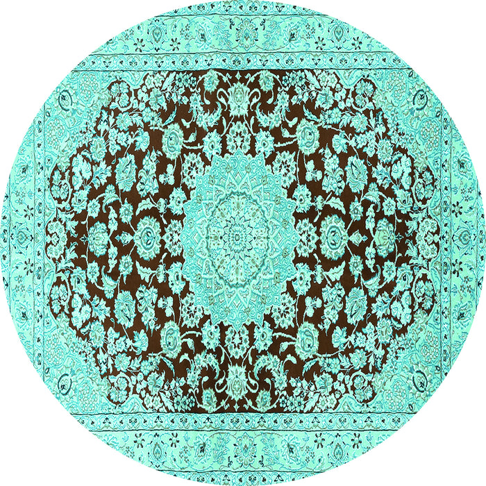 Round Medallion Turquoise Traditional Rug, tr729turq