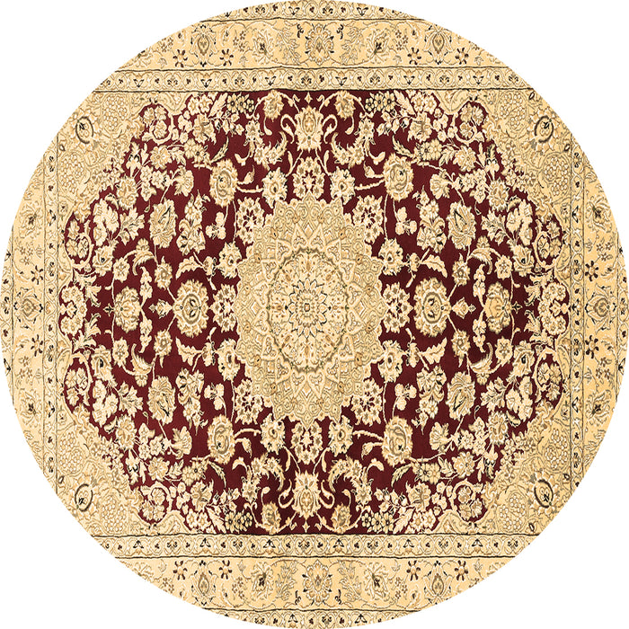 Round Machine Washable Medallion Brown Traditional Rug, wshtr729brn