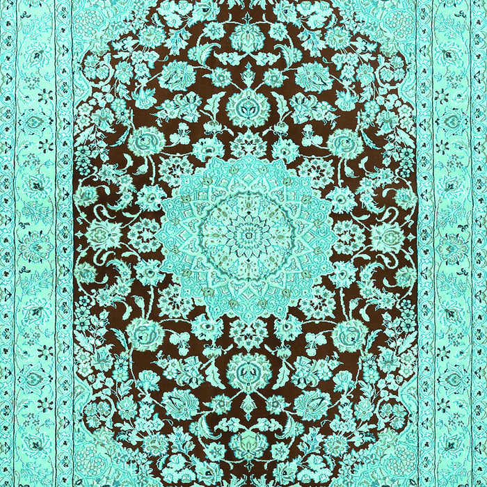 Machine Washable Medallion Turquoise Traditional Area Rugs, wshtr729turq
