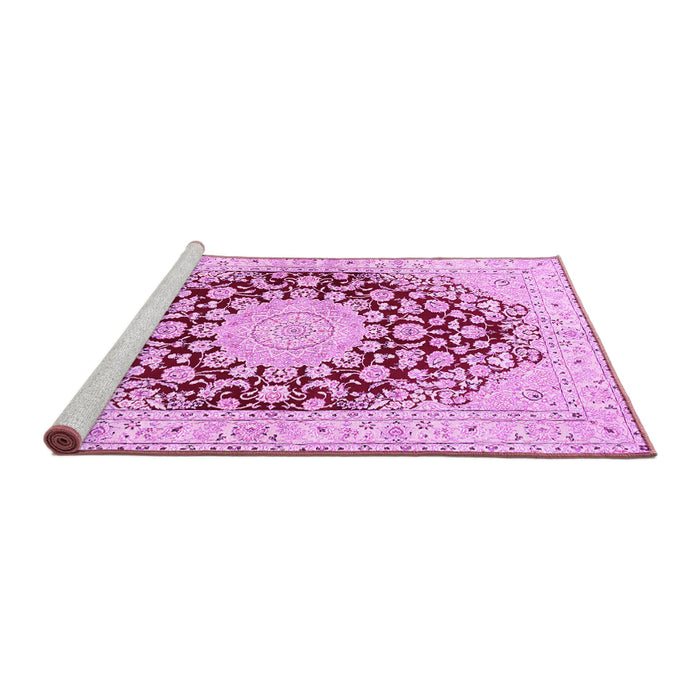 Sideview of Machine Washable Medallion Pink Traditional Rug, wshtr729pnk
