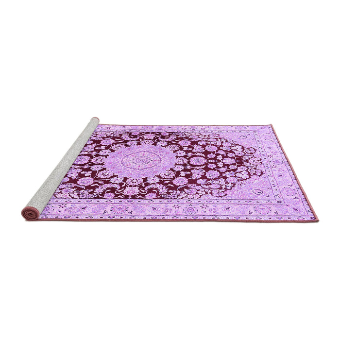 Sideview of Machine Washable Medallion Purple Traditional Area Rugs, wshtr729pur