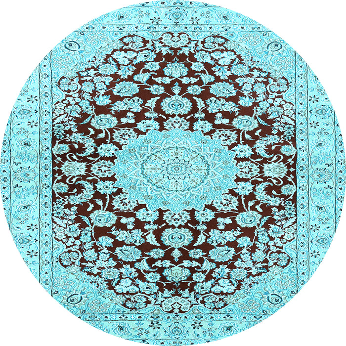 Round Medallion Light Blue Traditional Rug, tr729lblu