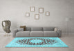 Machine Washable Medallion Light Blue Traditional Rug in a Living Room, wshtr729lblu