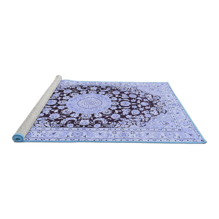 Sideview of Machine Washable Medallion Blue Traditional Rug, wshtr729blu