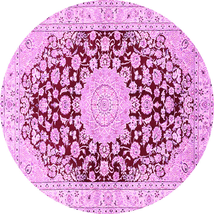 Round Machine Washable Medallion Pink Traditional Rug, wshtr729pnk