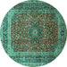 Round Medallion Turquoise Traditional Rug, tr72turq