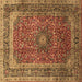 Square Machine Washable Medallion Brown Traditional Rug, wshtr72brn