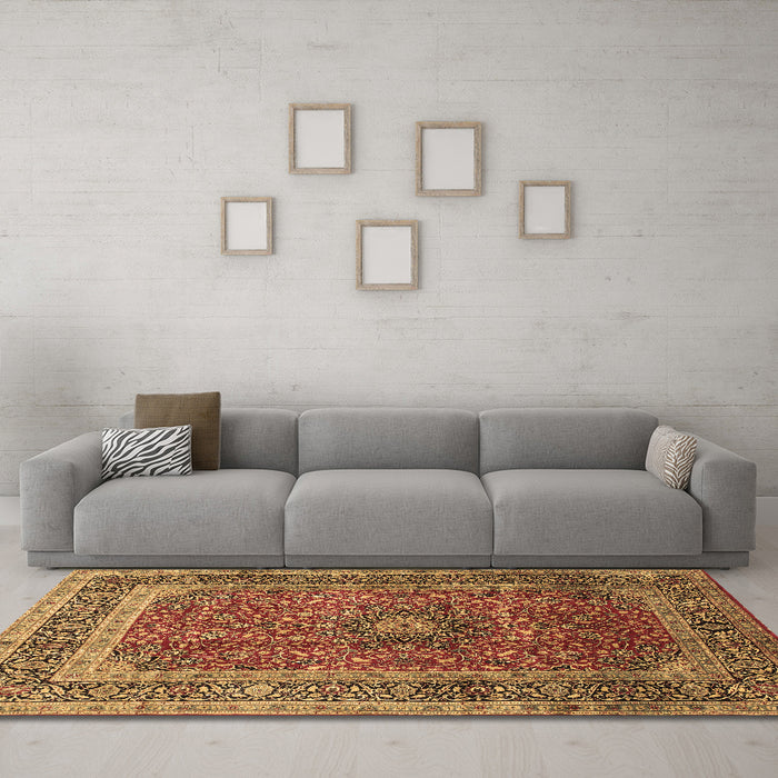 Machine Washable Medallion Brown Traditional Rug in a Living Room,, wshtr72brn