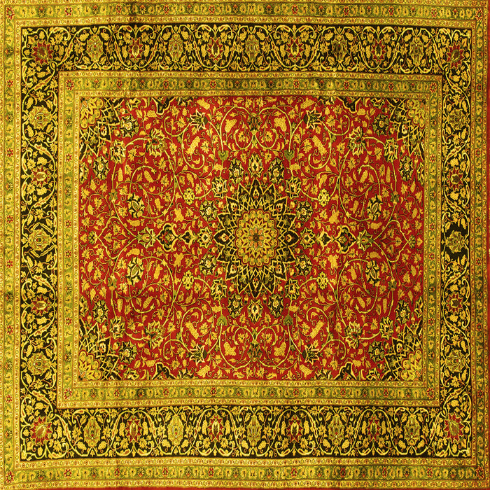 Square Machine Washable Medallion Yellow Traditional Rug, wshtr72yw