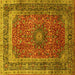 Square Machine Washable Medallion Yellow Traditional Rug, wshtr72yw