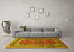 Machine Washable Medallion Yellow Traditional Rug in a Living Room, wshtr72yw