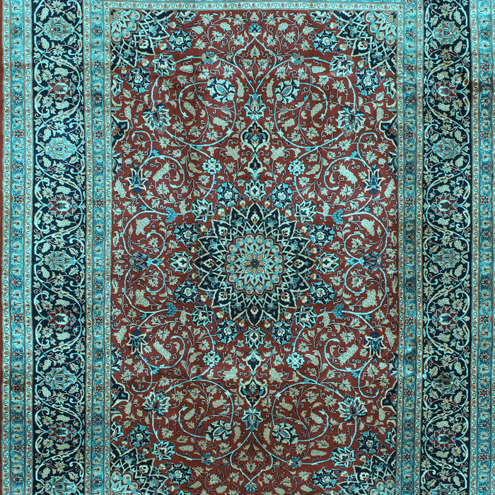 Machine Washable Medallion Light Blue Traditional Rug, wshtr72lblu