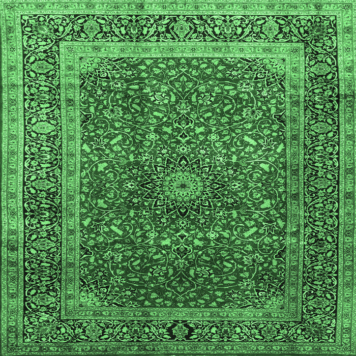 Square Machine Washable Medallion Emerald Green Traditional Area Rugs, wshtr72emgrn