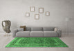 Machine Washable Medallion Emerald Green Traditional Area Rugs in a Living Room,, wshtr72emgrn