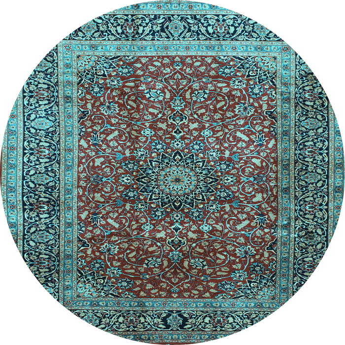 Round Medallion Light Blue Traditional Rug, tr72lblu