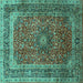 Square Medallion Turquoise Traditional Rug, tr72turq