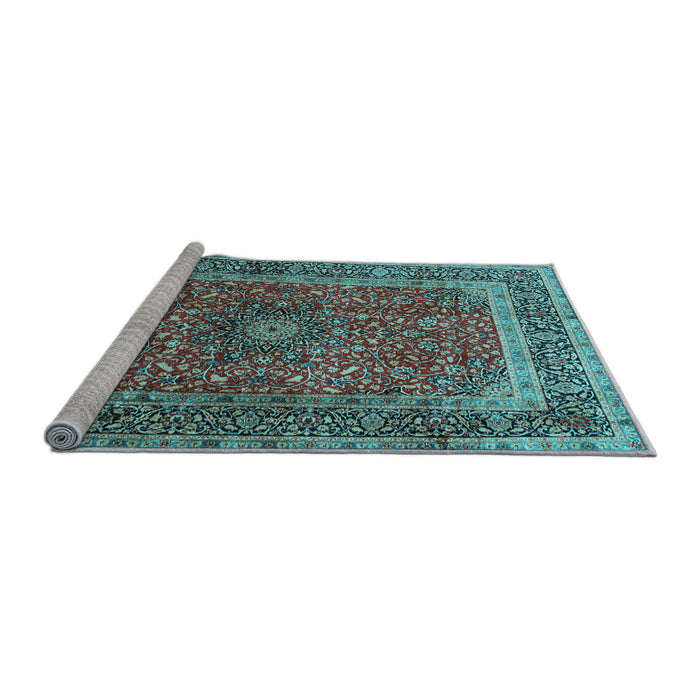 Sideview of Machine Washable Medallion Light Blue Traditional Rug, wshtr72lblu