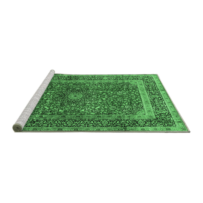 Sideview of Machine Washable Medallion Emerald Green Traditional Area Rugs, wshtr72emgrn
