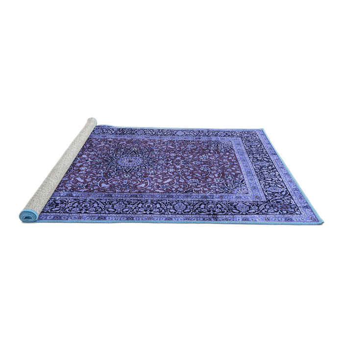 Sideview of Machine Washable Medallion Blue Traditional Rug, wshtr72blu