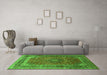 Machine Washable Medallion Green Traditional Area Rugs in a Living Room,, wshtr72grn