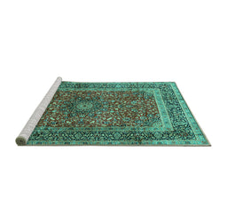 Sideview of Machine Washable Medallion Turquoise Traditional Area Rugs, wshtr72turq