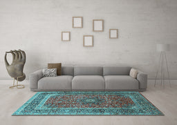 Machine Washable Medallion Light Blue Traditional Rug in a Living Room, wshtr72lblu