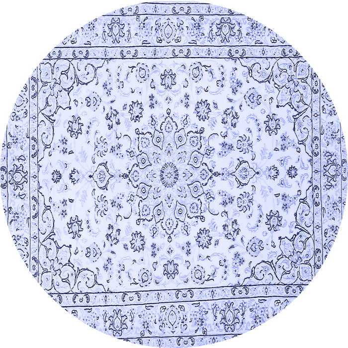 Round Machine Washable Medallion Blue Traditional Rug, wshtr730blu