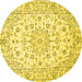 Round Machine Washable Medallion Yellow Traditional Rug, wshtr730yw