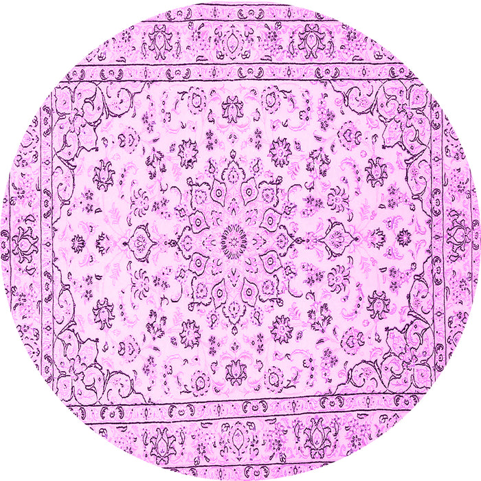 Round Machine Washable Medallion Pink Traditional Rug, wshtr730pnk