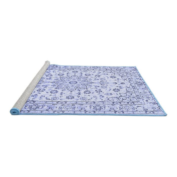 Sideview of Machine Washable Medallion Blue Traditional Rug, wshtr730blu