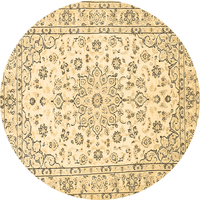 Round Machine Washable Medallion Brown Traditional Rug, wshtr730brn