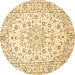 Round Machine Washable Medallion Brown Traditional Rug, wshtr730brn