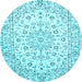 Round Medallion Light Blue Traditional Rug, tr730lblu