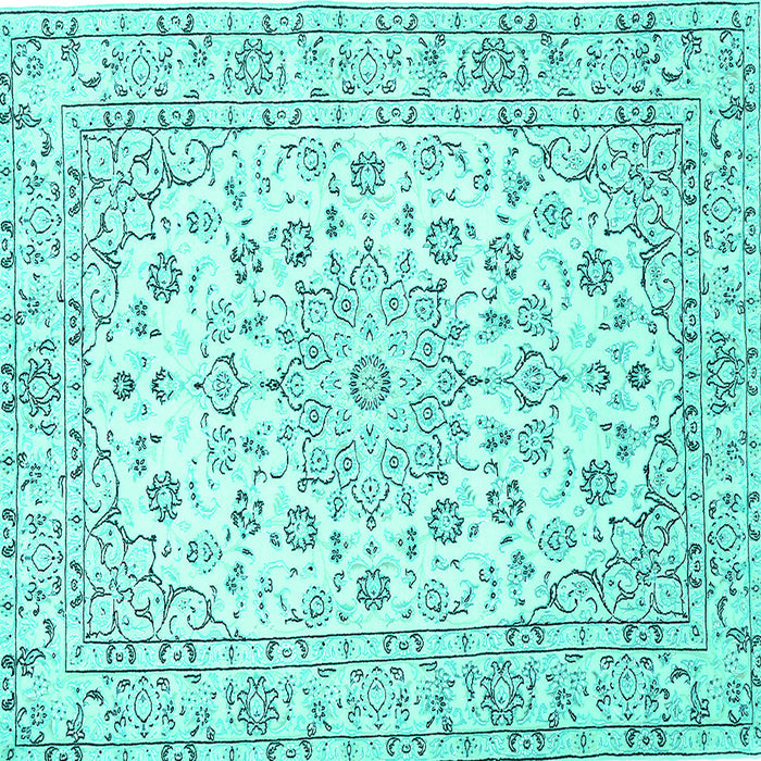 Square Machine Washable Medallion Turquoise Traditional Area Rugs, wshtr730turq