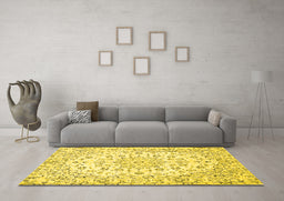 Machine Washable Medallion Yellow Traditional Rug in a Living Room, wshtr730yw