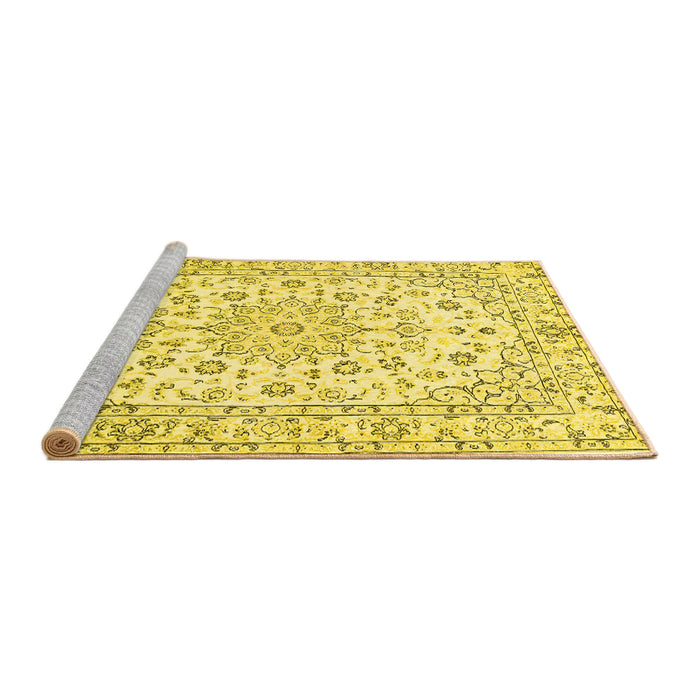 Sideview of Machine Washable Medallion Yellow Traditional Rug, wshtr730yw